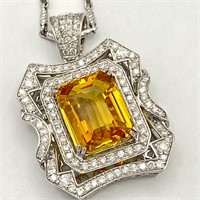 14 K Gold Sapphire & Diamond Necklace