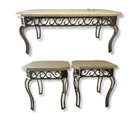 3 Pc Set Vintage Wrought Iron Marble Top Table Set