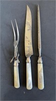 Antique meat carving set, Mother, pearl handles,