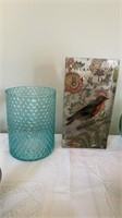 Two glass bases, light, turquoise, quilt,