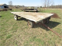 HAY RACK WAGON W/ FIFTH WHEEL GEAR- NEEDS ONE TIRE