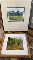 Two framed pieces of artwork, gold, framed woods,