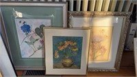 Three friend, floral prints, all framed and