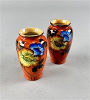 Two Japanese Lusterware Hand Painted Vases