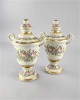 Porcelain Floral and Gilt Lidded Urns