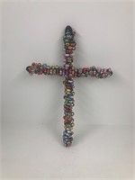 Beaded cross with hook for wall hanging