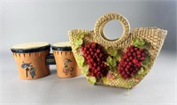 Vintage Woven Purse and Emenee Bongo Drums