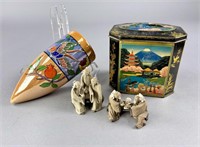 Japanese Lusterware Vase, Tea Caddy...