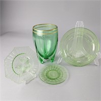 Green Depression Glass Vase/Plates