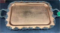 Crescent silver on copper tray, 21” x 15” plus