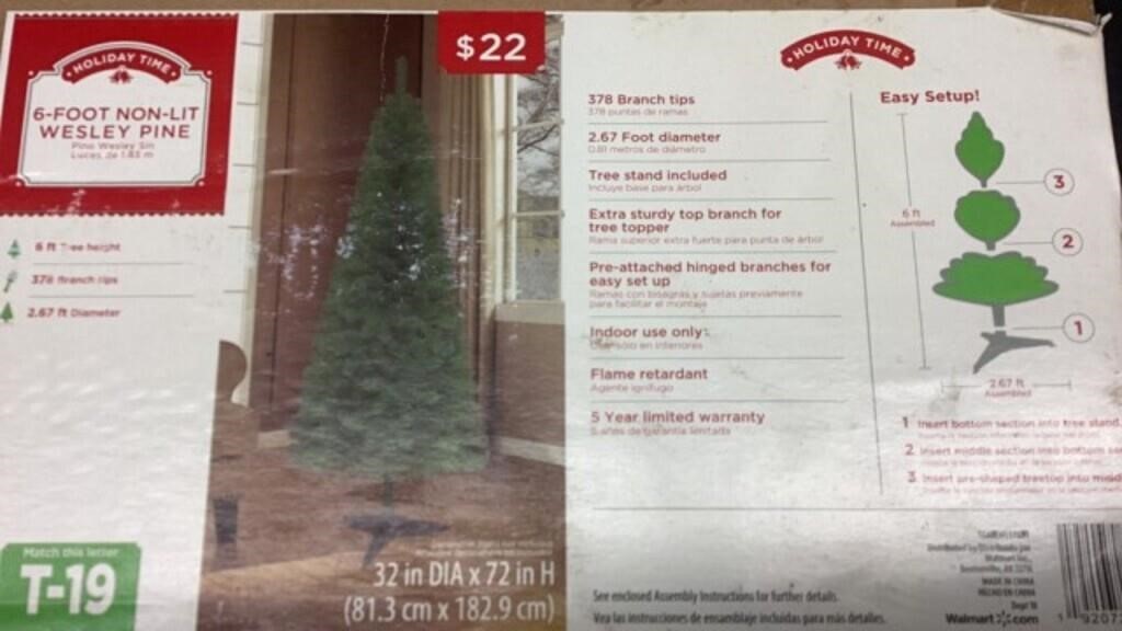 T-19, 6 Ft non-lit Wesley pine Christmas tree in