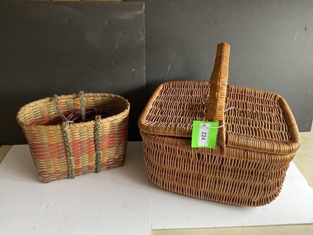 SEWING BASKET & HAND WOVEN TOTE BASKET