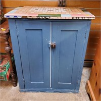 Mosaic Top Blue Painted Antique Cabinet