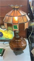 Leaded top & bottom vintage lamp, works, heavy,