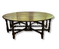 Antique English Wooden Gate Leg Oval Dining Table
