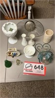 ASSORTED ITEMS -GLASS KNOB- SMALL VASES -ETC