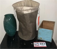 VASE-WOODEN BOX - CLOTH LAUNDRY BAG