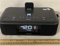 IHOME IPOD ALARM CLOCK WITH ADAPTOR - POWERS ON