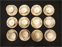12 vintage three-handle trembleuse teacups and
