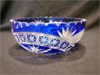 Pair of cut crystal blue and clear bowls