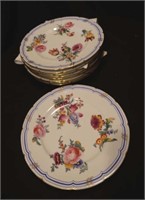 9 ruffle-edged gilt painted Coalport floral plates
