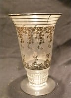 Floral pattern silver overlay trumpet vase