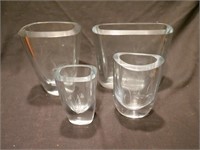 4 etched  glass vases