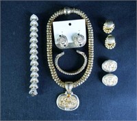 Collection of gold tone costume jewelry