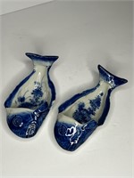 Pair Blue and White FISH Porcelain dishes