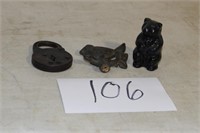 CAST IRON BEAR, BIRD, LOCK