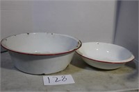 RED AND WHITE GRANITEWARE  WASH PANS, 1 GOOD