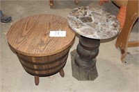 1/2 BARREL TABLE 22X20, AND PEDESTAL TABLE 18X22