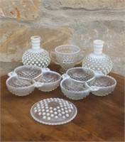(5) VTG. HOBNAIL GLASS FROSTED EDGE PIECES