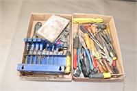 Tray Lot Of Screwdrivers Drill Bits & Wrenches