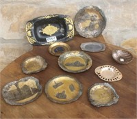 (11) VINTAGE BRONZE AND SILVER TONED ASH TRAYS