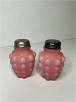 Pink Guttate Satin Glass Salt and Pepper Shakers