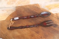 (2) WOOD SPOON AND FORK WALL HANGERS