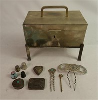 Collection of metal  items  hairpins, thimbles etc
