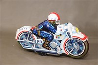 Vintage Tin Litho Windup Police Bike