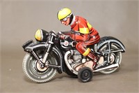 Vintage Tin Litho Friction Motorcycle Racer