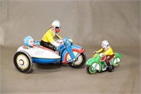 2 Tin Litho Wind Up Motorcycles Toys