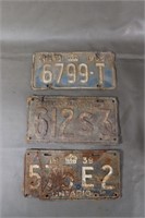 3 Vintage Ontario License Plates