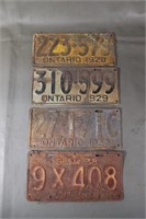 4 Antique Ontario License Plates