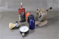 Vintage Pencil Sharpeners, Oil Can, Wheel Spinner