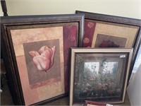 3 large framed floral prints