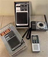 Transistor radio, camera, mini voice recorder