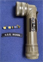 Fulton anglehead military flashlight, 2 insignia