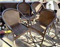 4 metal stacking chairs w/woven back & seat