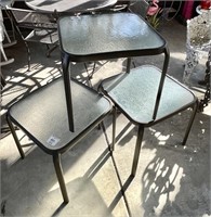 3 metal glass top patio tables 20" square