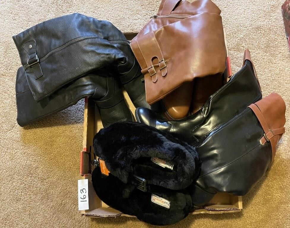 3 pair boots and NEW slippers Size 8